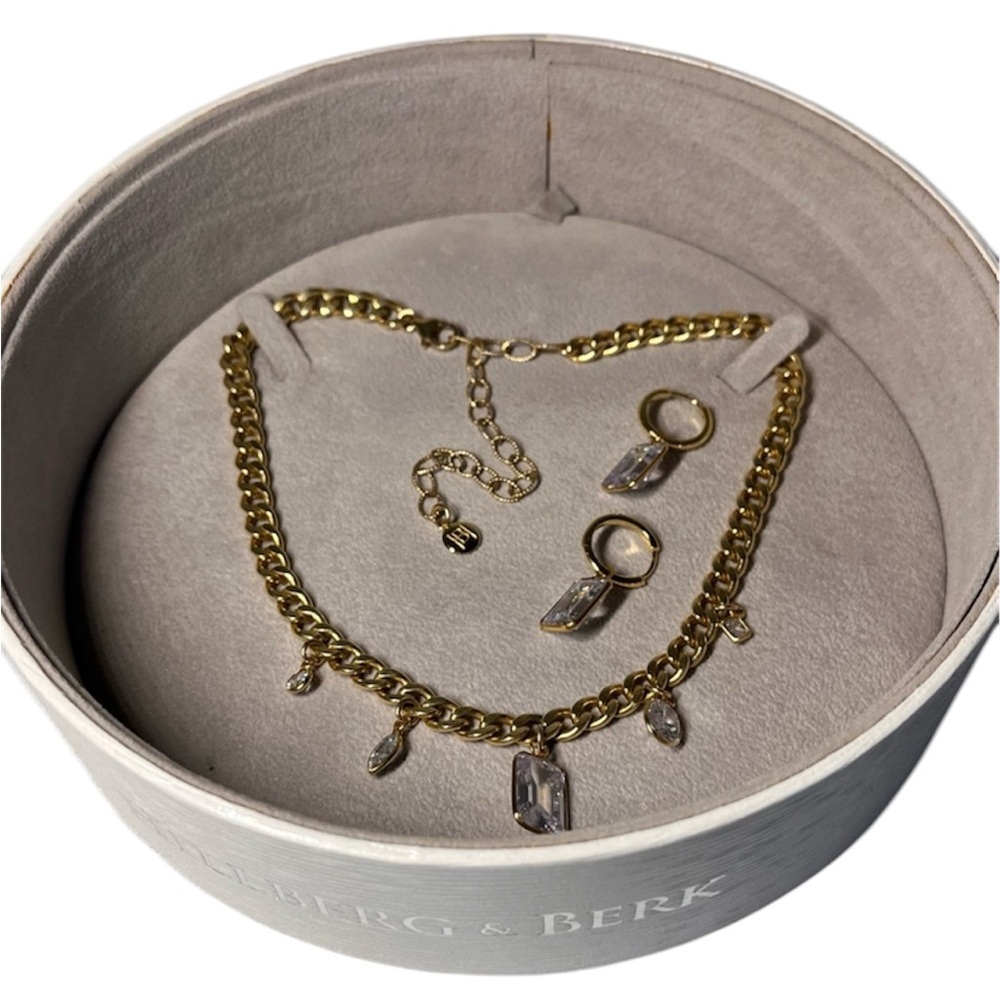 Hillberg & Berk Gold-tone Necklace with Crystal Accents & hoop earrings